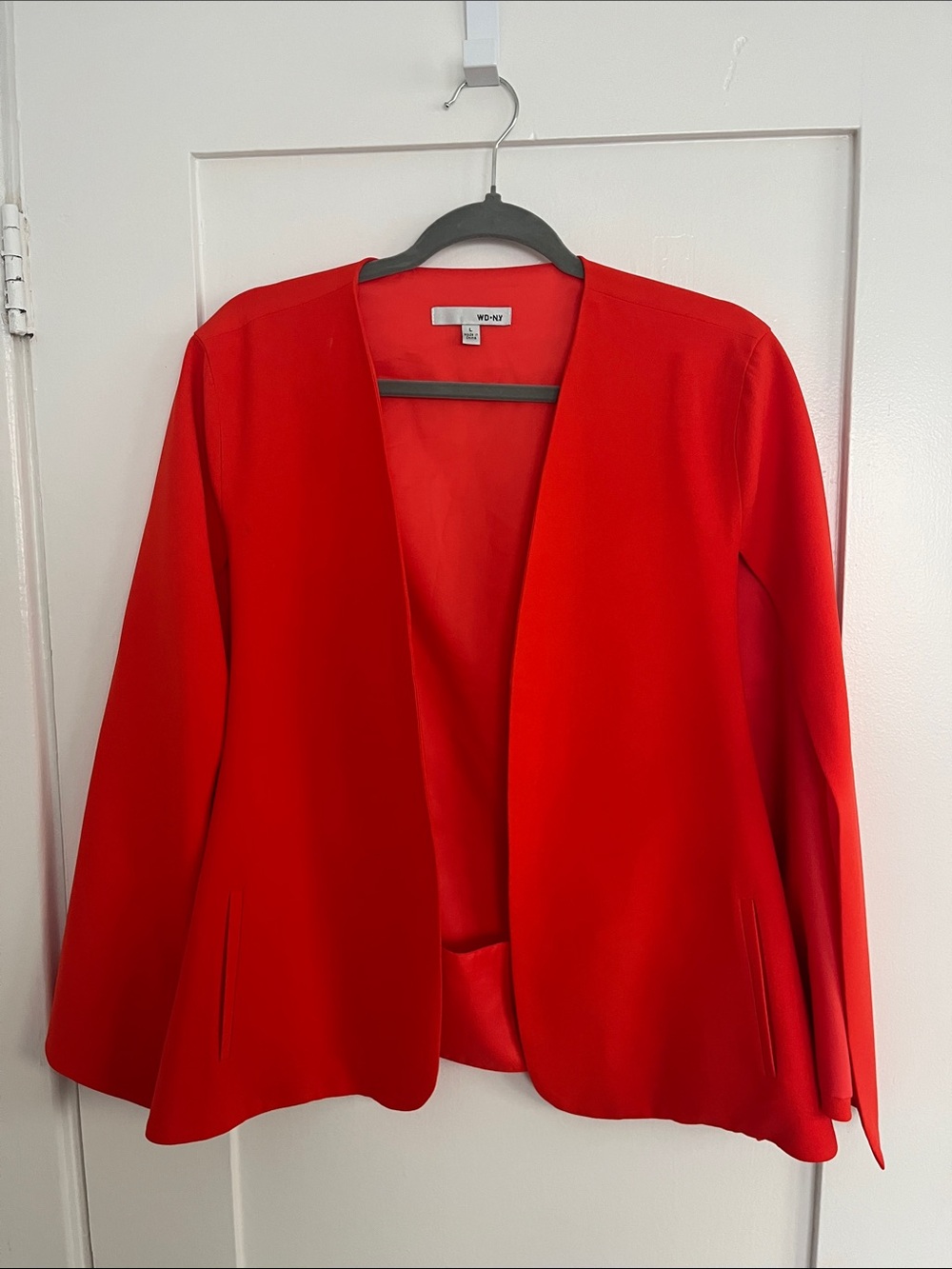 WD.NY Bright Coral Collarless Open-Front Blazer Like fun Cape
